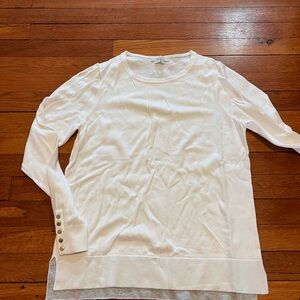 Boden White Long Sleeve Top with Button Cuffs